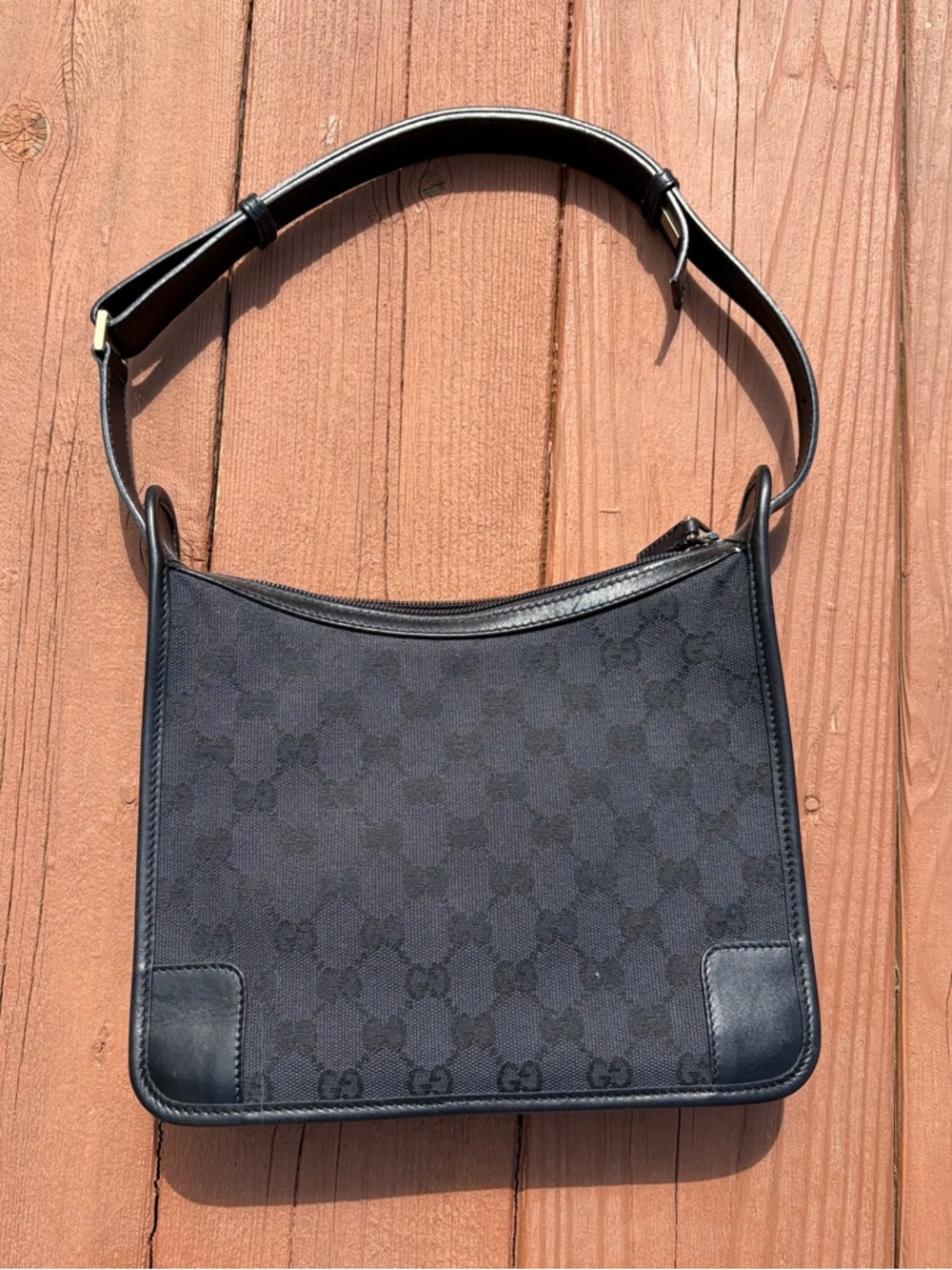 Gucci Black Monogram Canvas Shoulder Bag